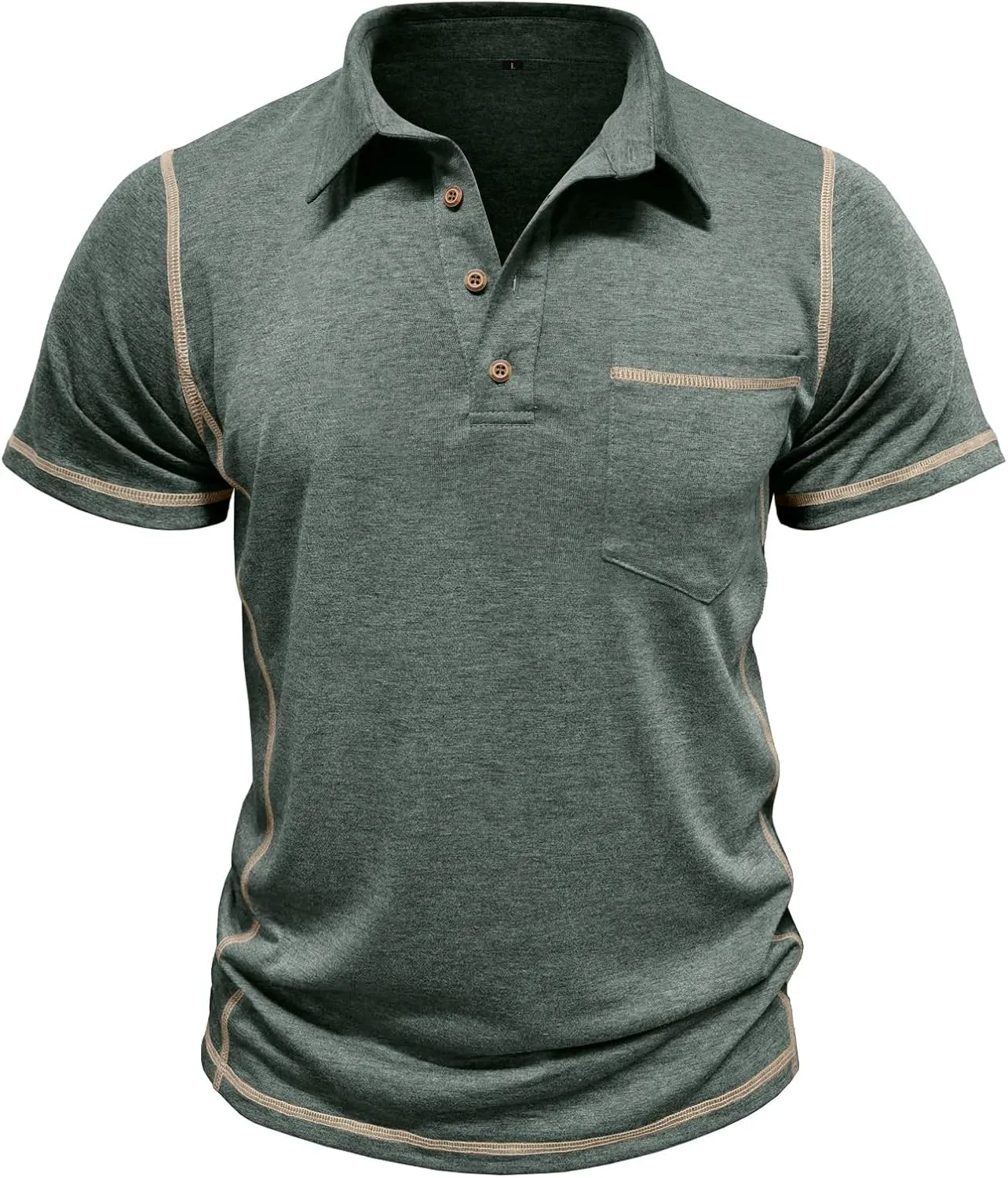 Men's Casual Polo Shirts Classic Short Sleeve Lightweight Basic Button Cotton T-Shirt Golf Tee Tops with Pocket