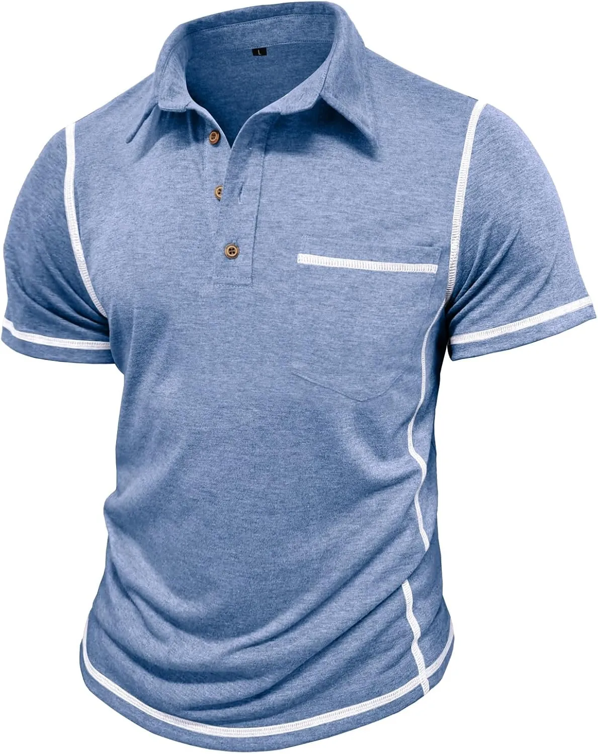 Men's Casual Polo Shirts Classic Short Sleeve Lightweight Basic Button Cotton T-Shirt Golf Tee Tops with Pocket