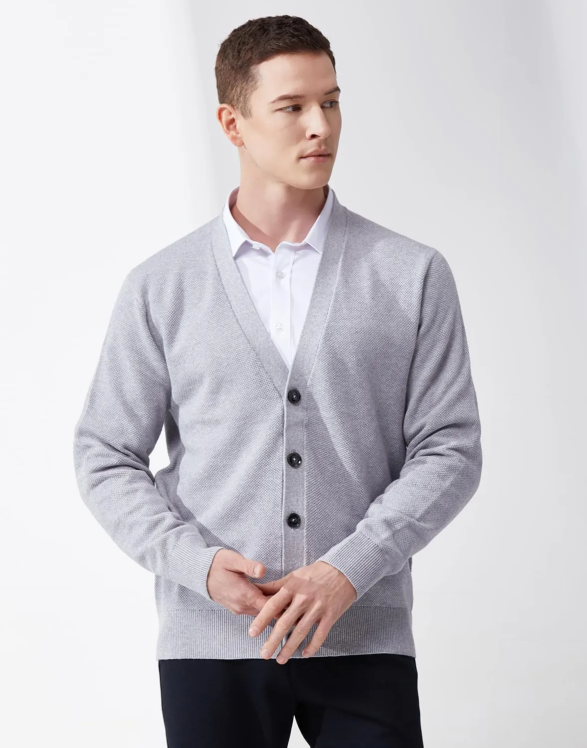 Mens Casual Slim Fit Vneck Long Sleeve Button Down Cardigan Sweater