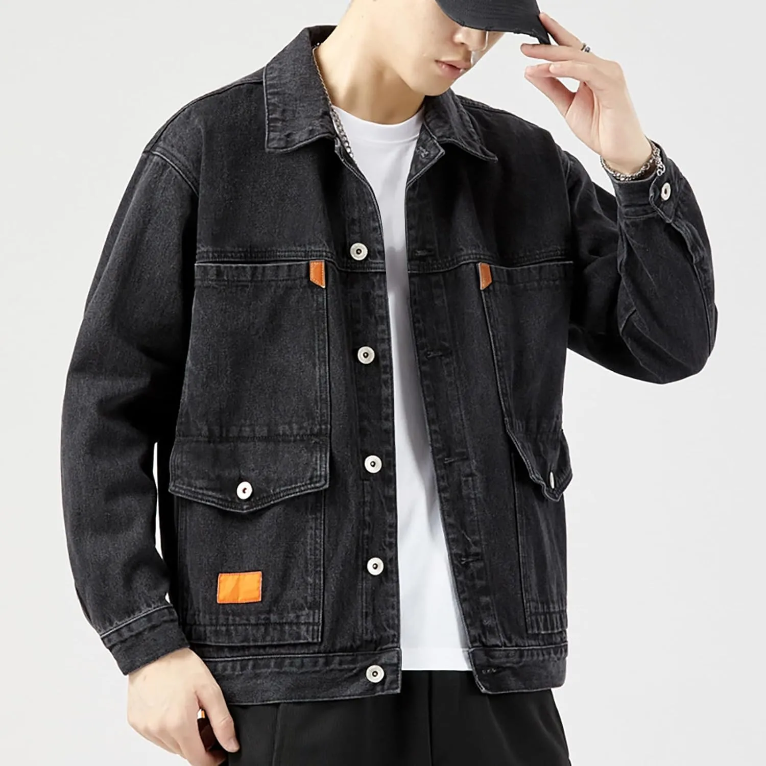 Men's Casual Solid Cotton Denim Jacket Classic Fit Vintage Distressed Western Cowboy Trucker Jackets