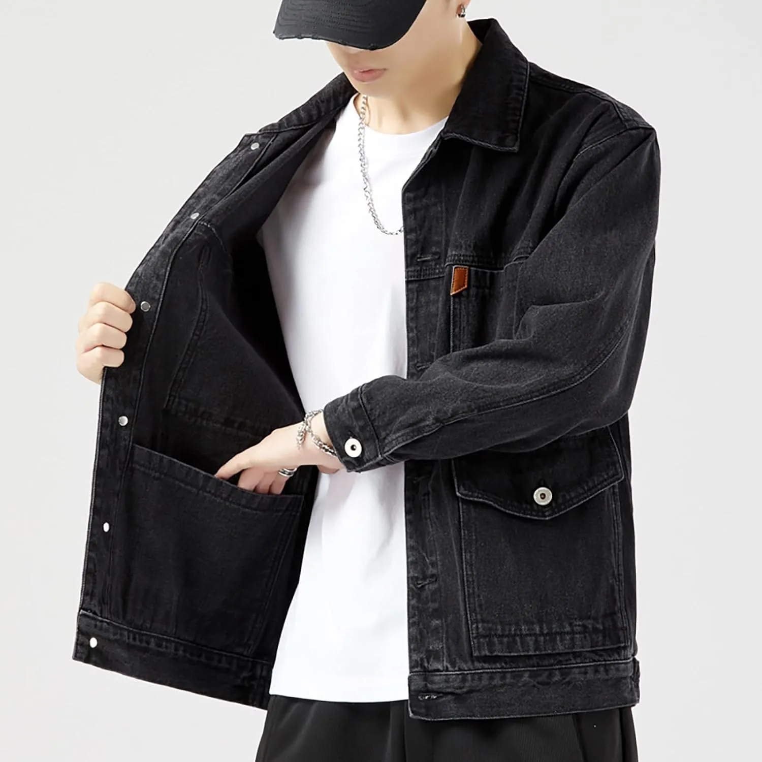Men's Casual Solid Cotton Denim Jacket Classic Fit Vintage Distressed Western Cowboy Trucker Jackets