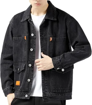 Men's Casual Solid Cotton Denim Jacket Classic Fit Vintage Distressed Western Cowboy Trucker Jackets