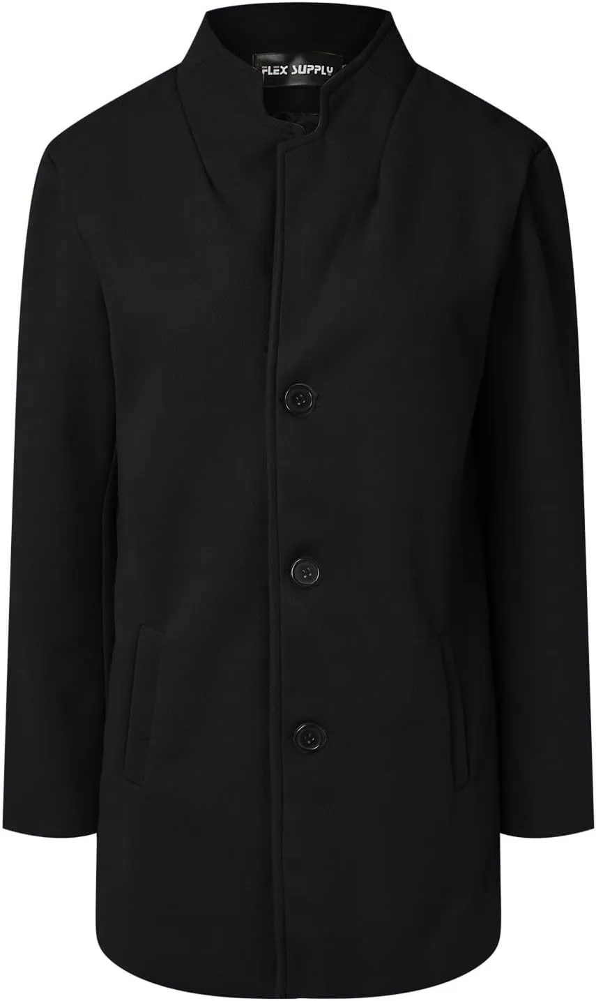 Men's Casual Trench Coat Vintage Breasted Coat Woolen Mid Length Trench Coat Slim Fit Spread Collar Long Sleeve Jacket
