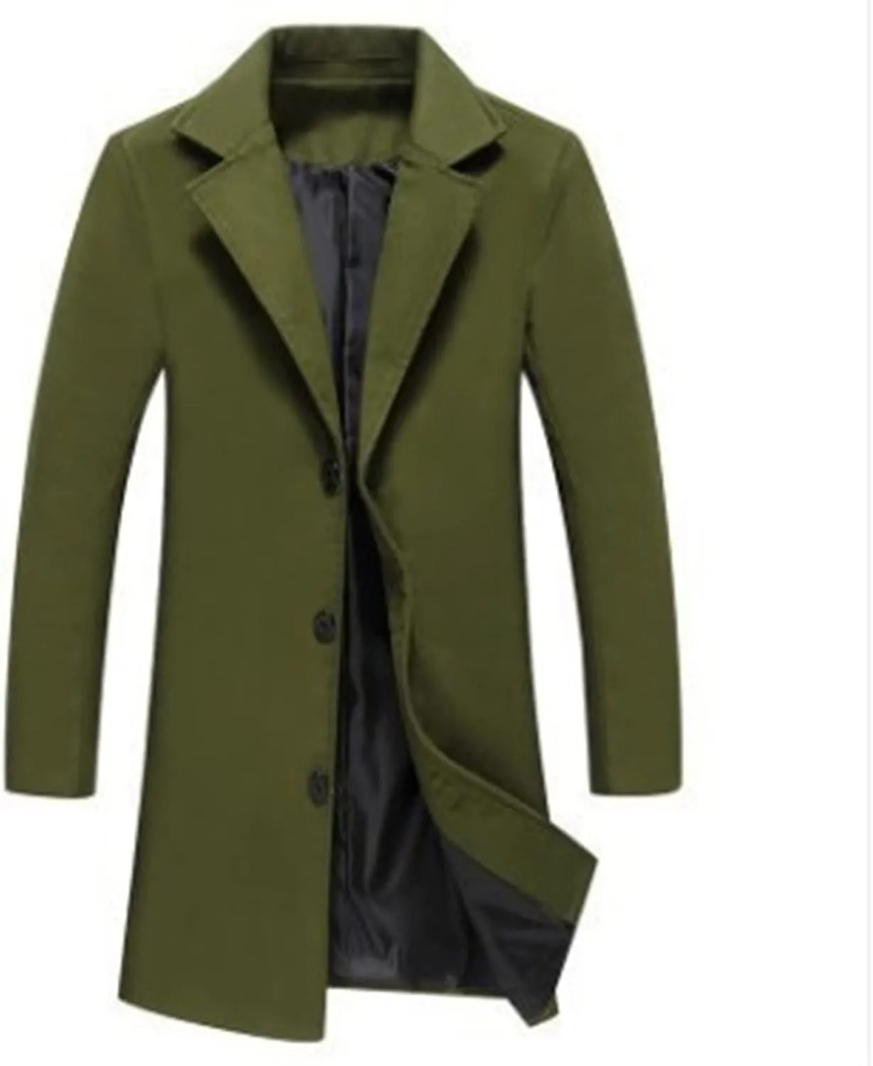 Men's Casual Trench Coat Vintage Breasted Coat Woolen Mid Length Trench Coat Slim Fit Spread Collar Long Sleeve Jacket