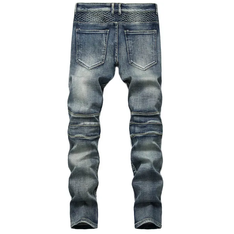 Men's Cycling Jeans Mid Waist Motorcycle Jeans Straight Pants