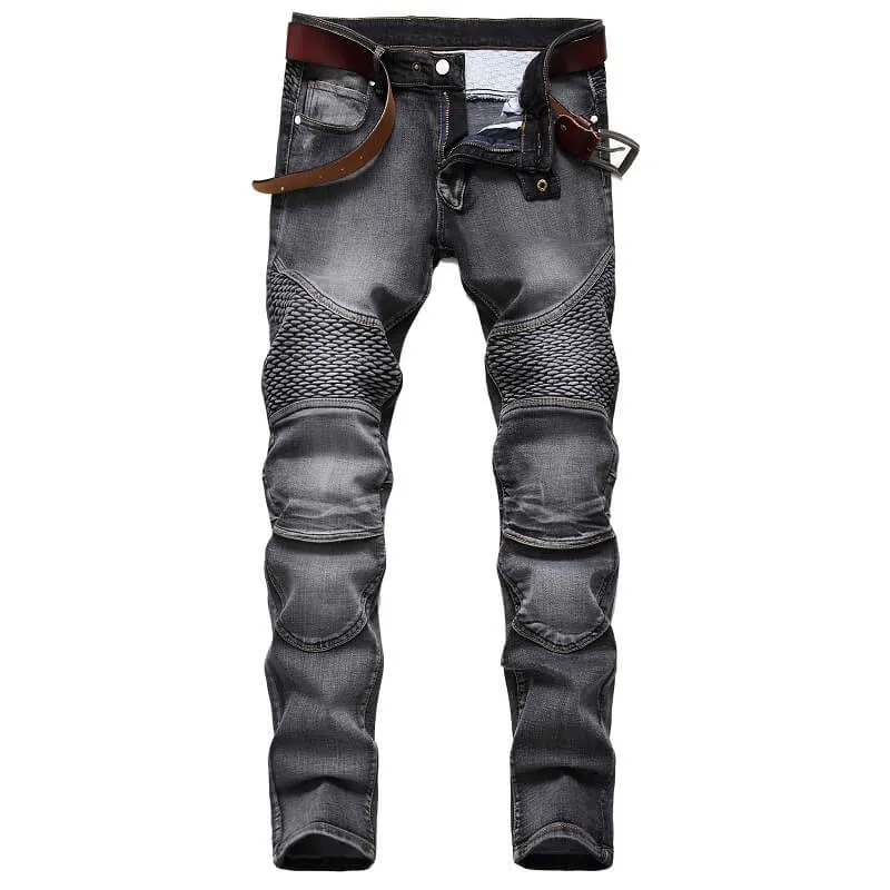 Men's Cycling Jeans Mid Waist Motorcycle Jeans Straight Pants