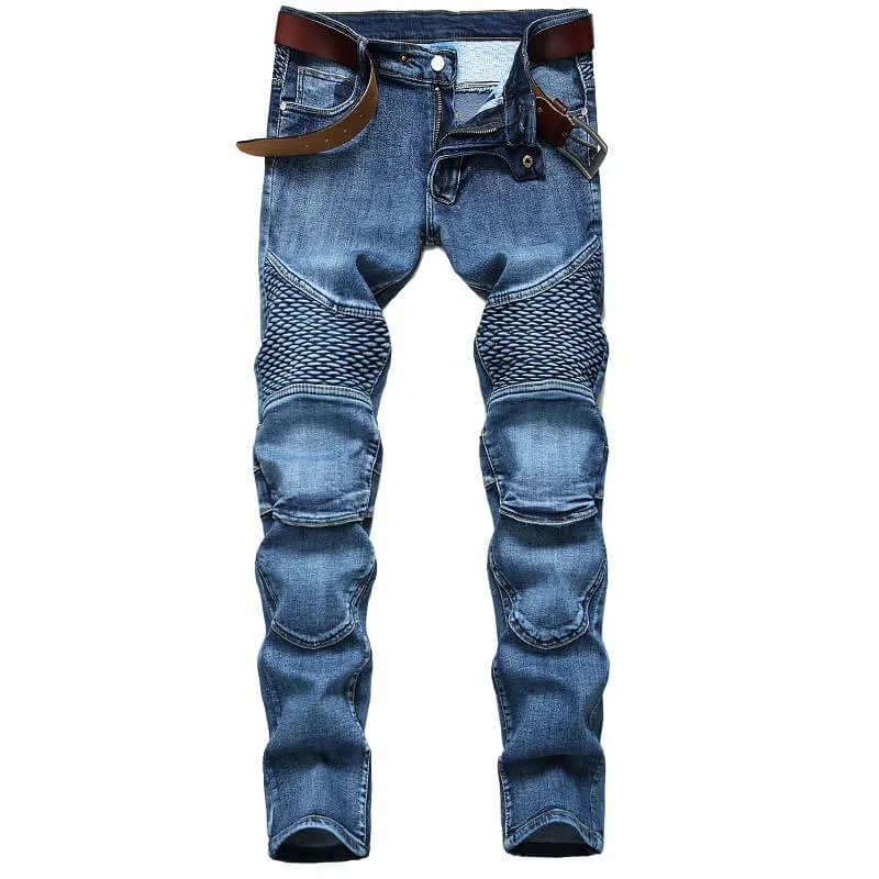 Men's Cycling Jeans Mid Waist Motorcycle Jeans Straight Pants