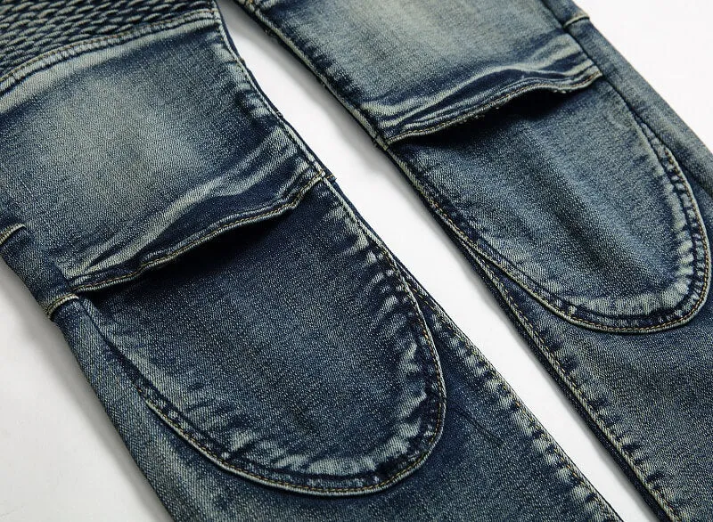 Men's Cycling Jeans Mid Waist Motorcycle Jeans Straight Pants