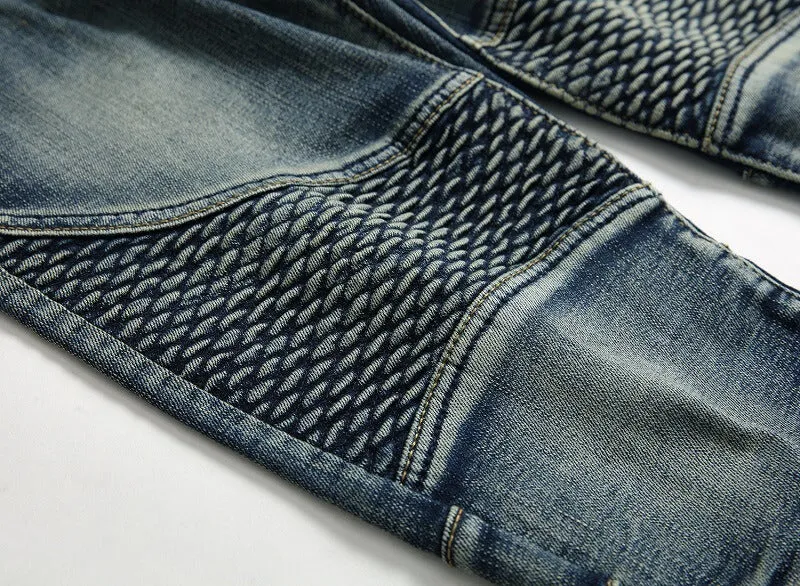 Men's Cycling Jeans Mid Waist Motorcycle Jeans Straight Pants
