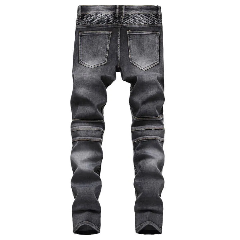 Men's Cycling Jeans Mid Waist Motorcycle Jeans Straight Pants