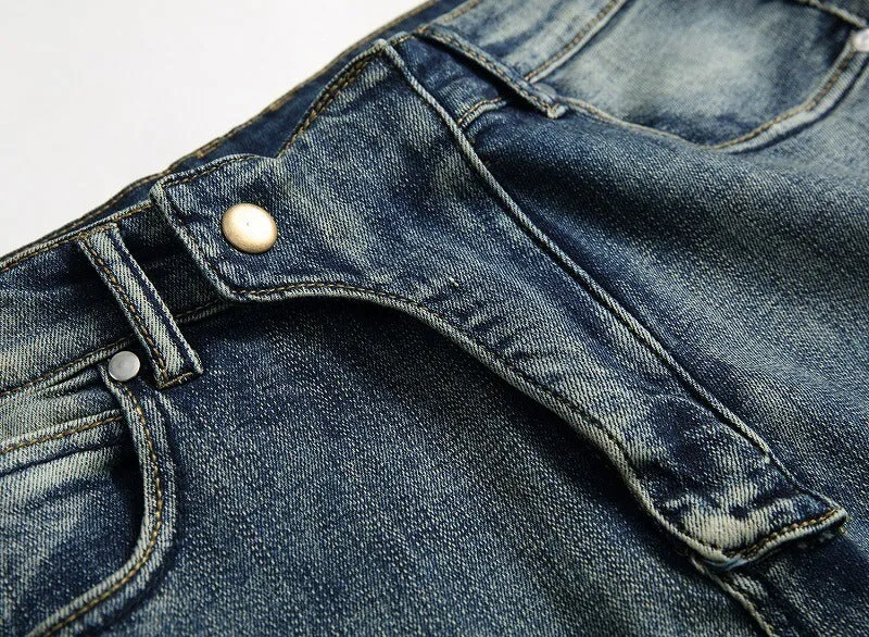 Men's Cycling Jeans Mid Waist Motorcycle Jeans Straight Pants