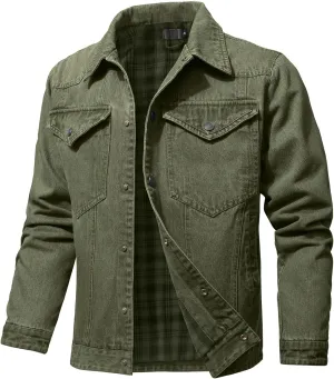 Men's Denim Jacket with Flannel Lined Jean Jackets for Winter Vintage Cowboy Cut Snap Closure Classic Heavy Duty