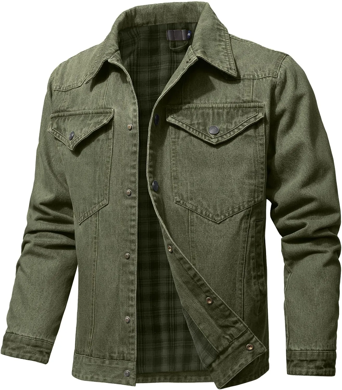 Men's Denim Jacket with Flannel Lined Jean Jackets for Winter Vintage Cowboy Cut Snap Closure Classic Heavy Duty