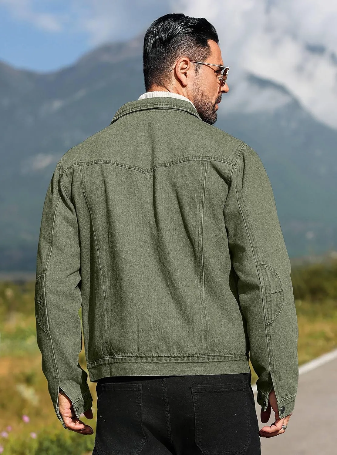 Men's Denim Jacket with Flannel Lined Jean Jackets for Winter Vintage Cowboy Cut Snap Closure Classic Heavy Duty