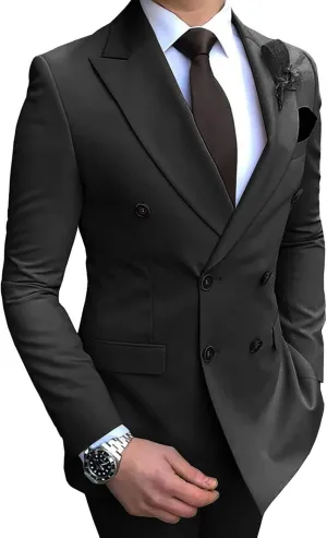 Men's Double Breasted Suit Blazer Slim Fit Casual Sports Coat for Wedding Peak Lapel Business Suit Blazer(1 Jacket)
