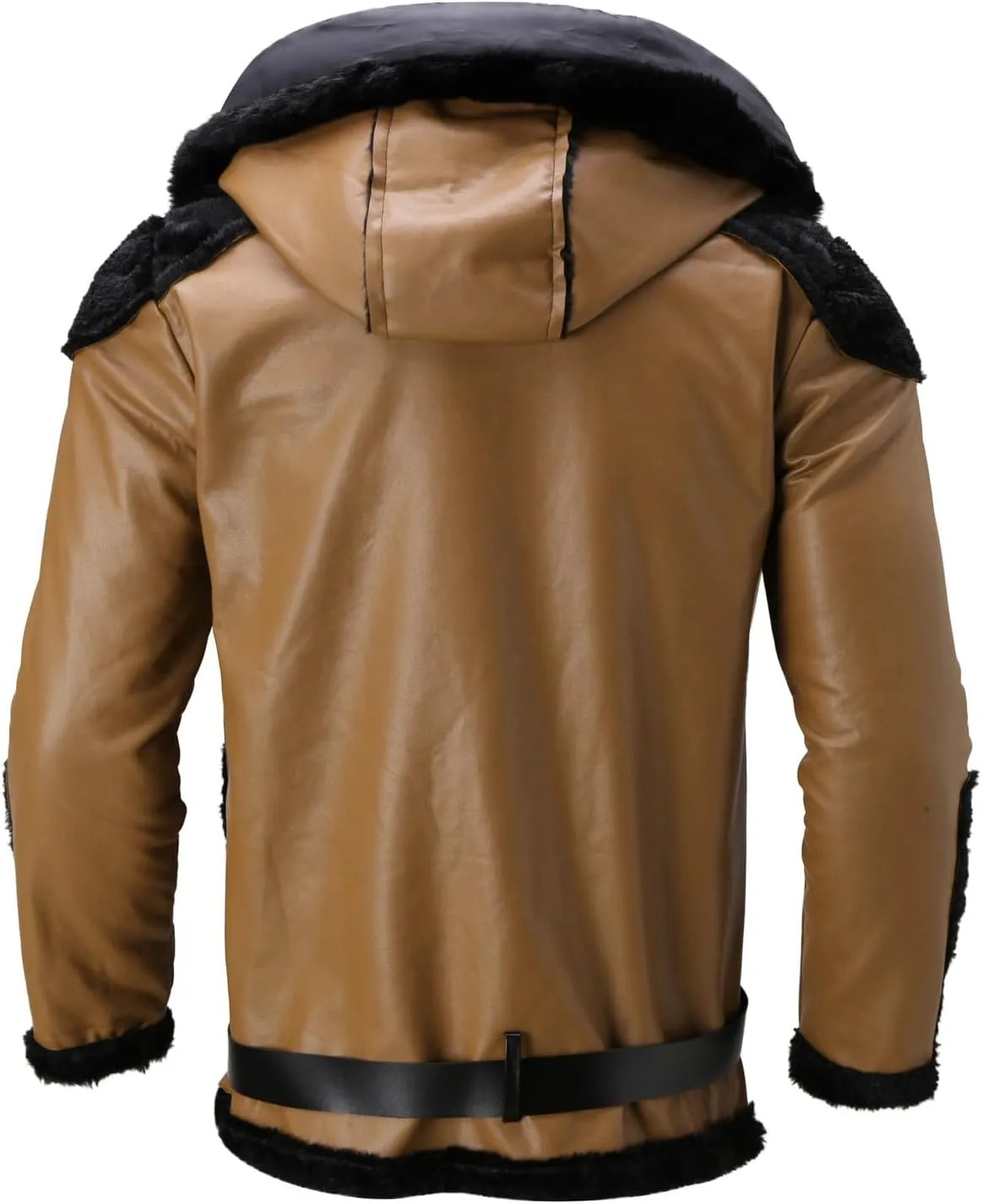 Mens Faux Fur Coat, Gutori Men's Faux Leather Thicken Winter Warm Long Jacket Lightweight Parka Hooded Pea Coat Outwear