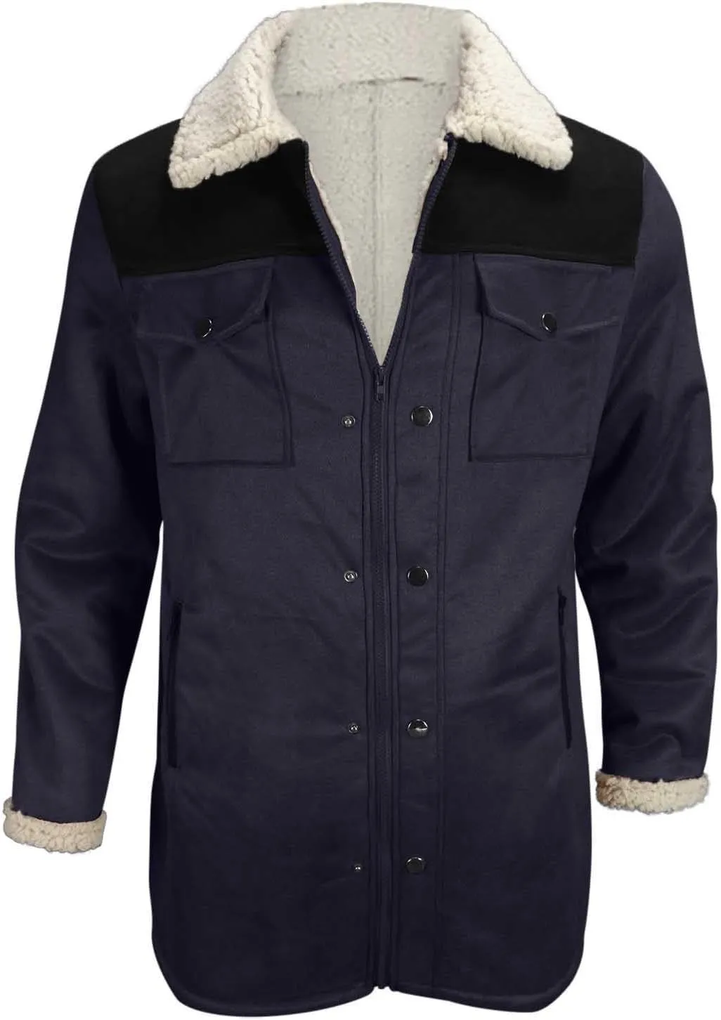 Men's Faux Shearling Sherpa Lined Overcoat Retro Faux Suede Trench Coat Notched Collar Pea Coat Button Down Outerwear