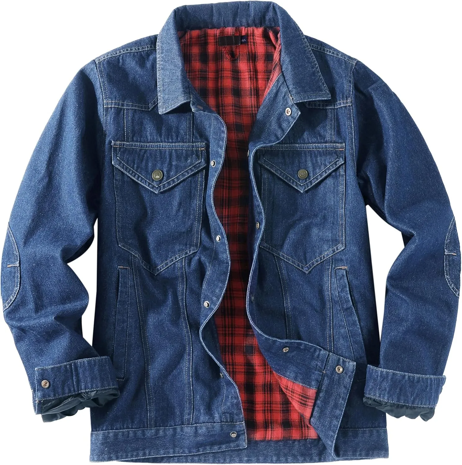 Men's Flannel Lined Denim Jacket Western Cowboy Long Sleeve Shirts Snap Jean Shacket Trucker Jacket Coat