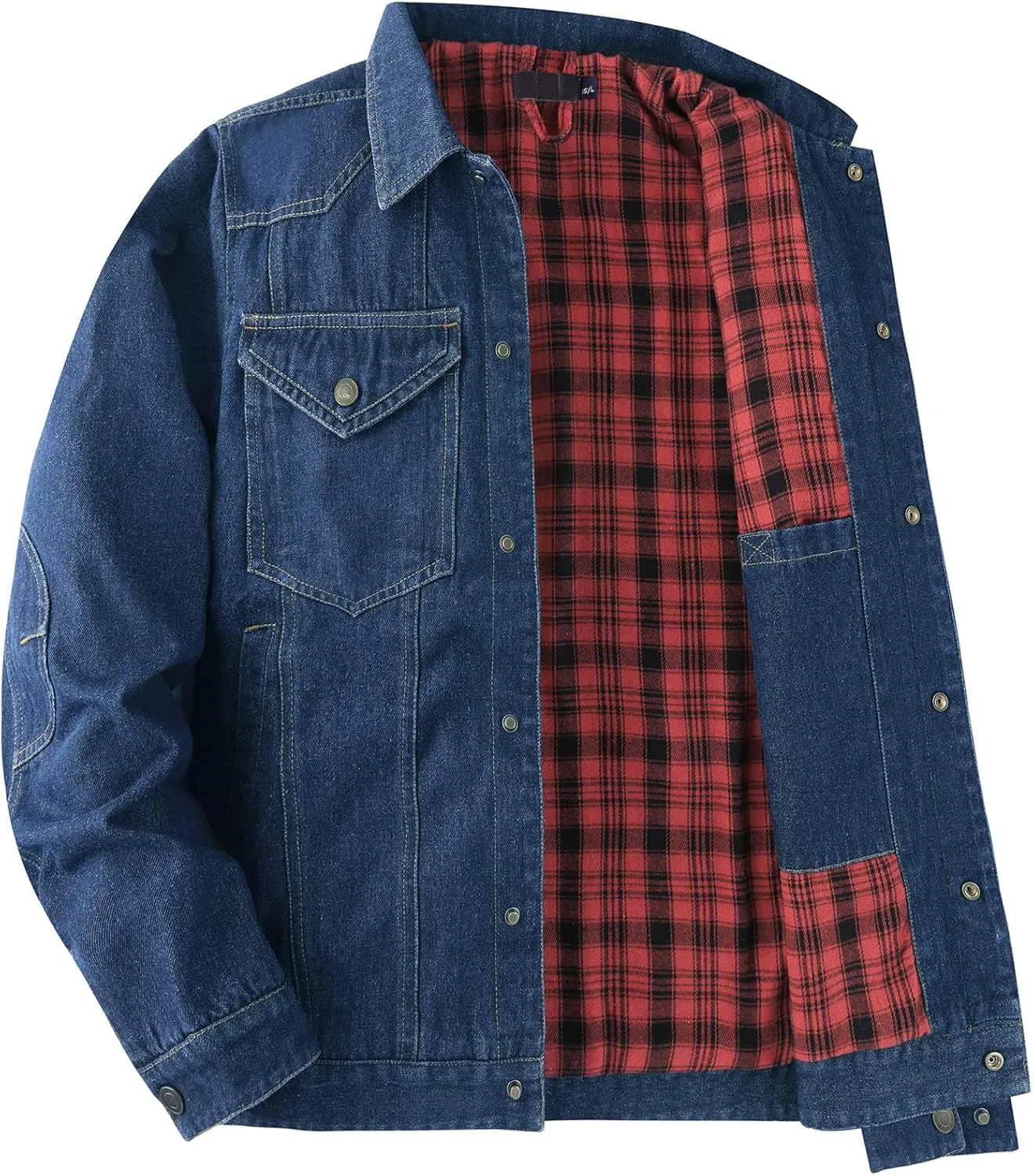 Men's Flannel Lined Denim Jacket Western Cowboy Long Sleeve Shirts Snap Jean Shacket Trucker Jacket Coat