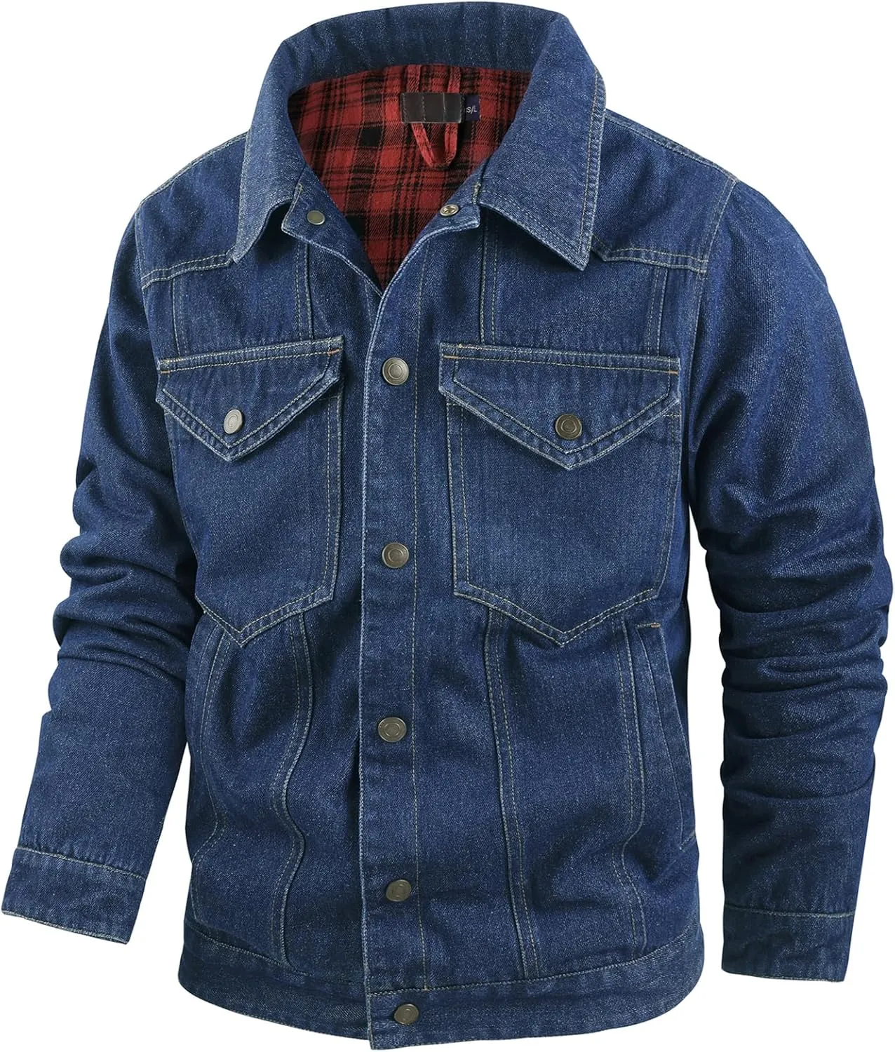 Men's Flannel Lined Denim Jacket Western Cowboy Long Sleeve Shirts Snap Jean Shacket Trucker Jacket Coat