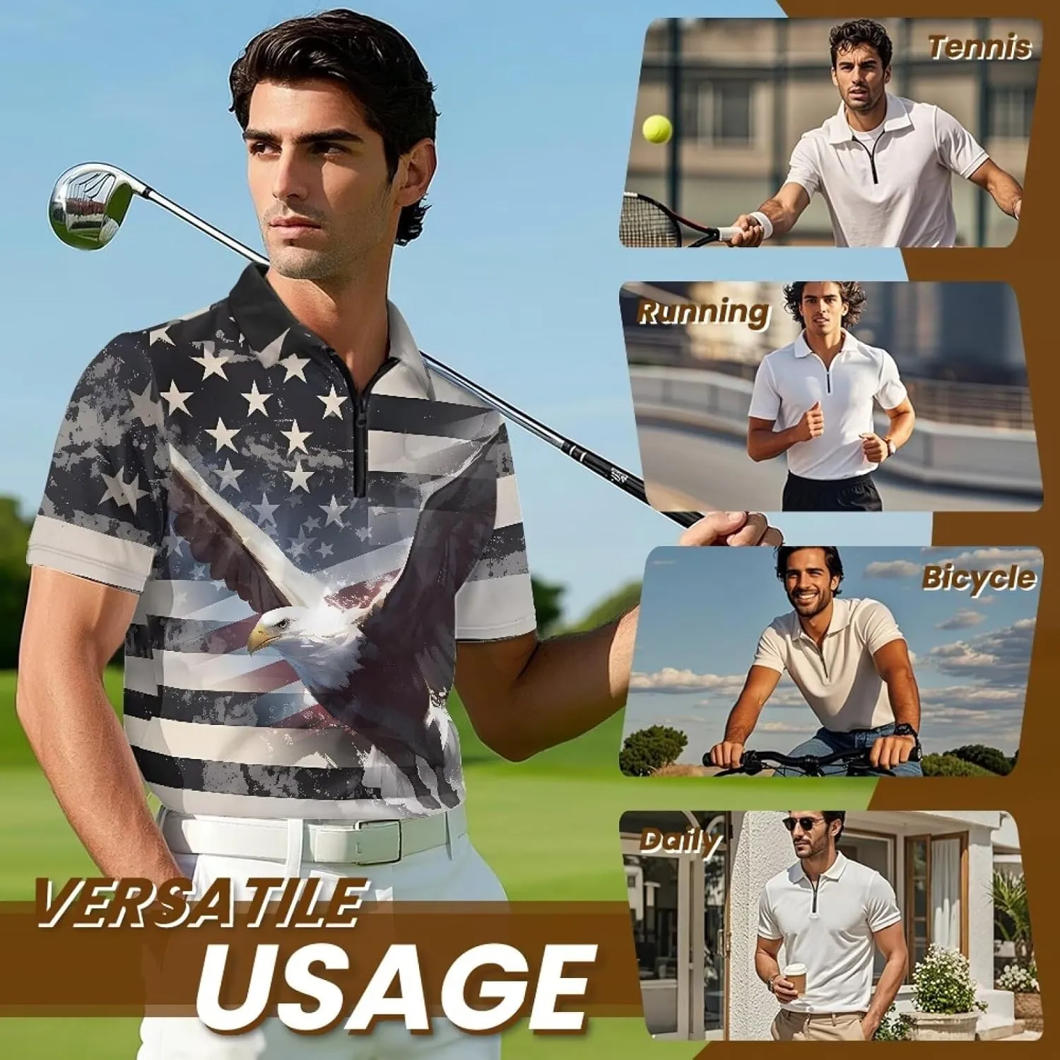 Mens Golf Shirt Moisture Wicking Quick-Dry Zippered Performance Shirts Turtleneck Tshirt Fashion Office XS-6XL