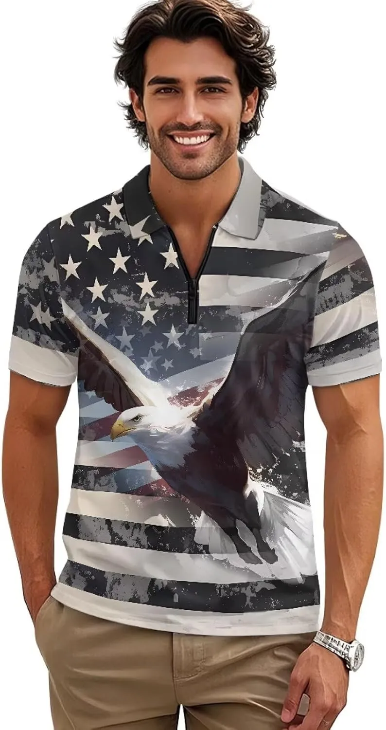 Mens Golf Shirt Moisture Wicking Quick-Dry Zippered Performance Shirts Turtleneck Tshirt Fashion Office XS-6XL