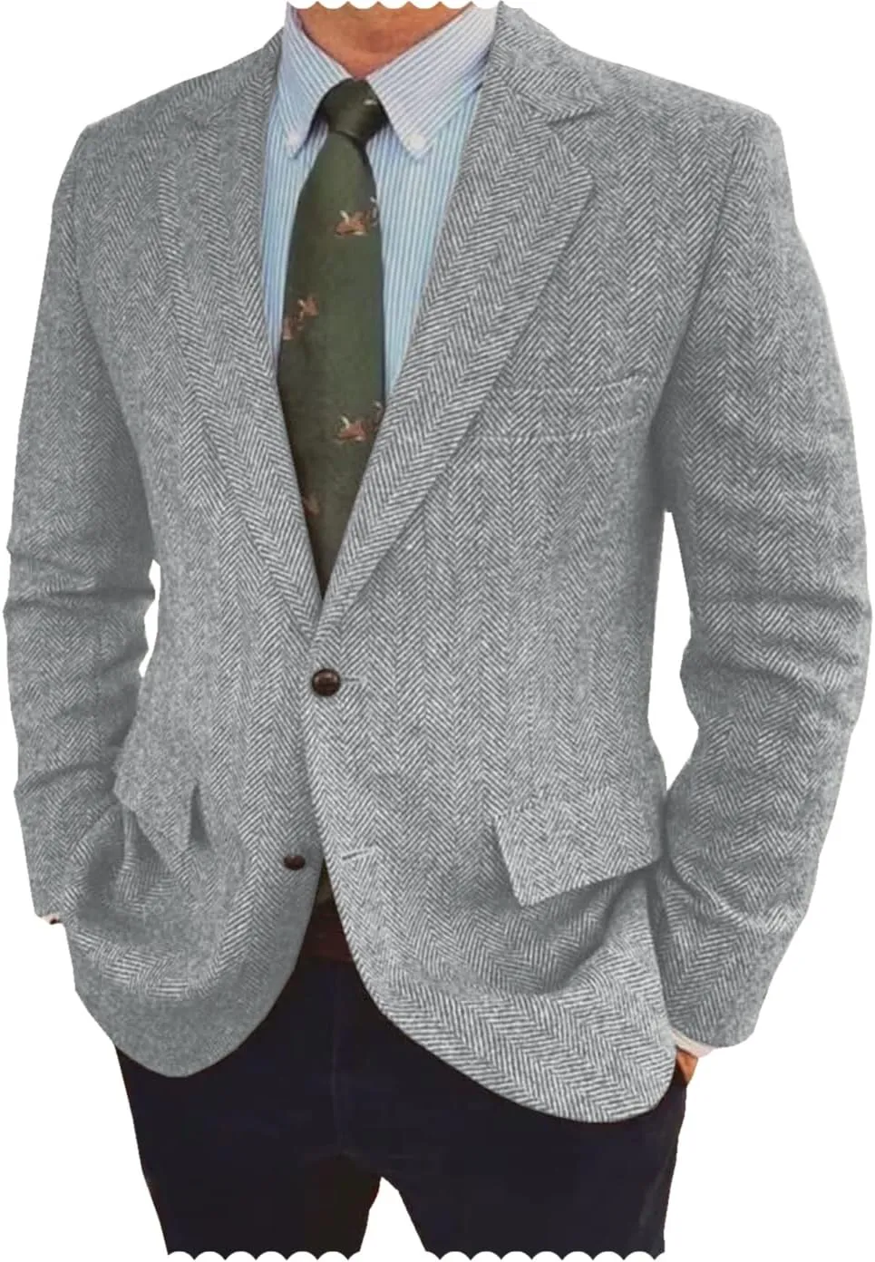 Men's Herringbone Blazer Jacket Slim Fit Notch Lapel Wool Blend Sports Coat
