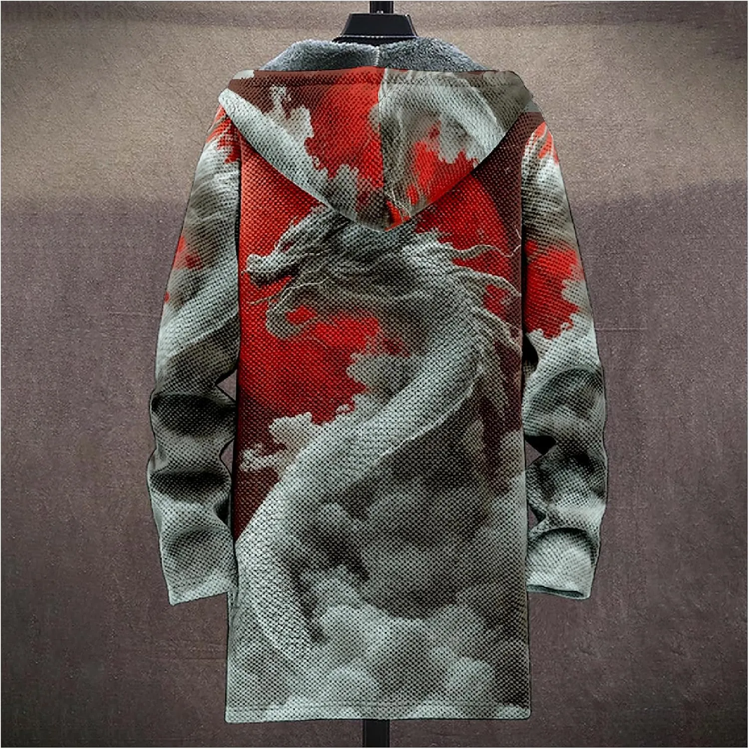 Mens Hooded Cardigan Sweater Japanese Art Zip Up Vintage Long Sleeve Casual Hoodie Dragon Print Coat with Pockets