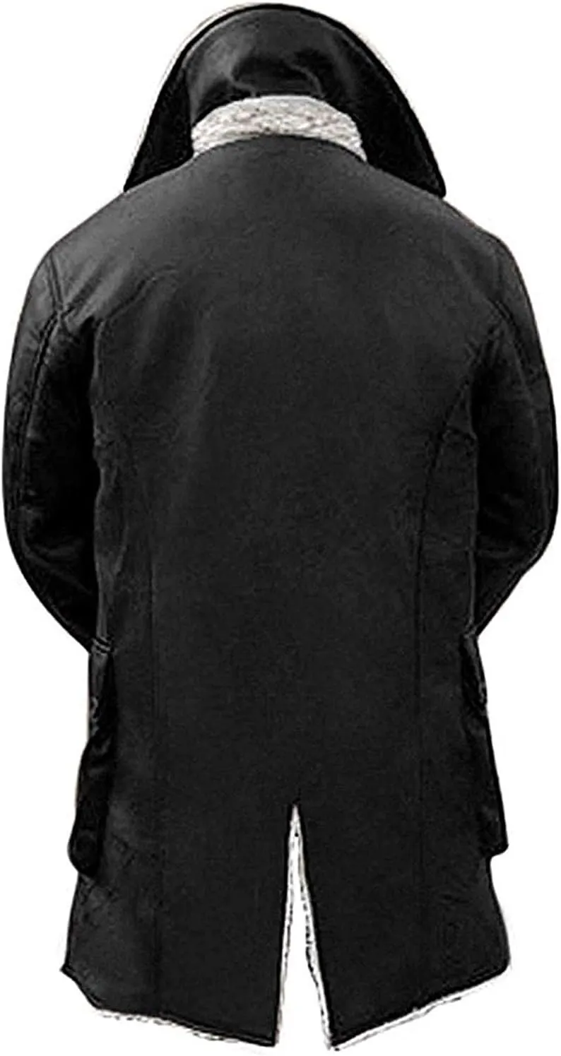 Men's Lambskin Leather Trench Coat - Black & Brown Knee-Length Shearling Jacket - Tactical Green Vest & Cotton Pant