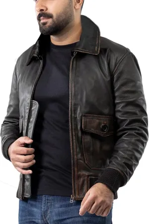 Mens Leather Jacket Black | Real Leather Biker Jacket With Distressed Exterior | Motorcycle Clothing in Vintage Styling