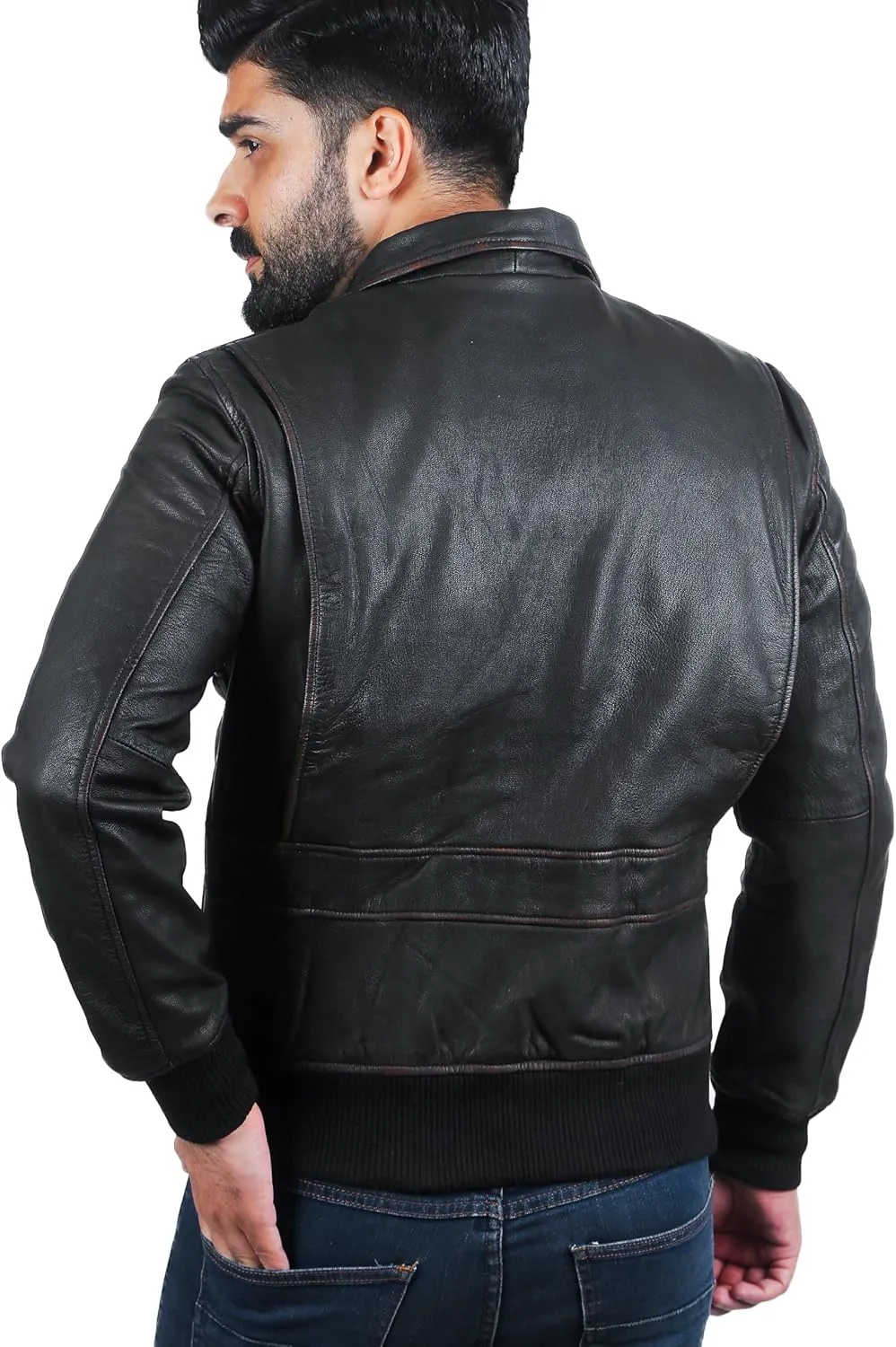 Mens Leather Jacket Black | Real Leather Biker Jacket With Distressed Exterior | Motorcycle Clothing in Vintage Styling