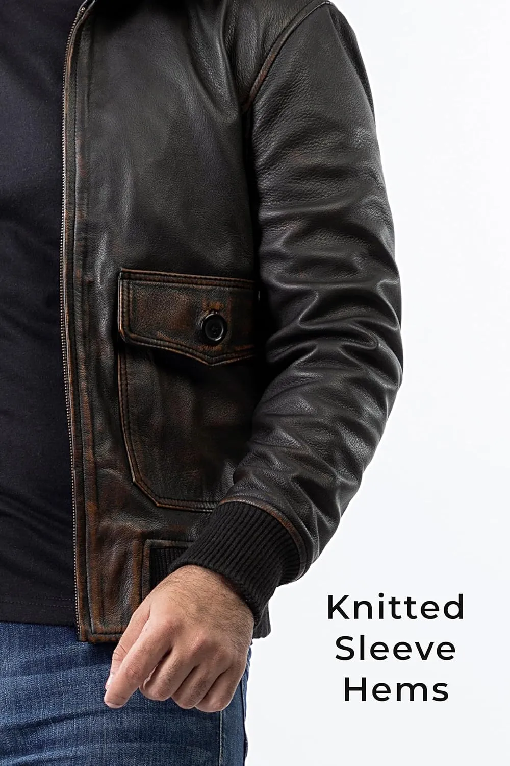 Mens Leather Jacket Black | Real Leather Biker Jacket With Distressed Exterior | Motorcycle Clothing in Vintage Styling
