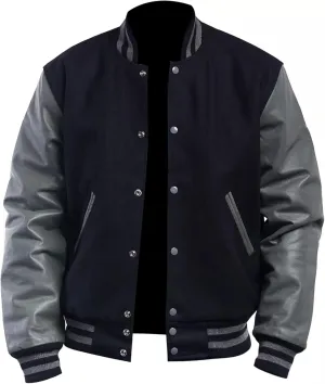 Mens Letterman Black Varsity Jacket - Black School Teen College Bomber Jacket