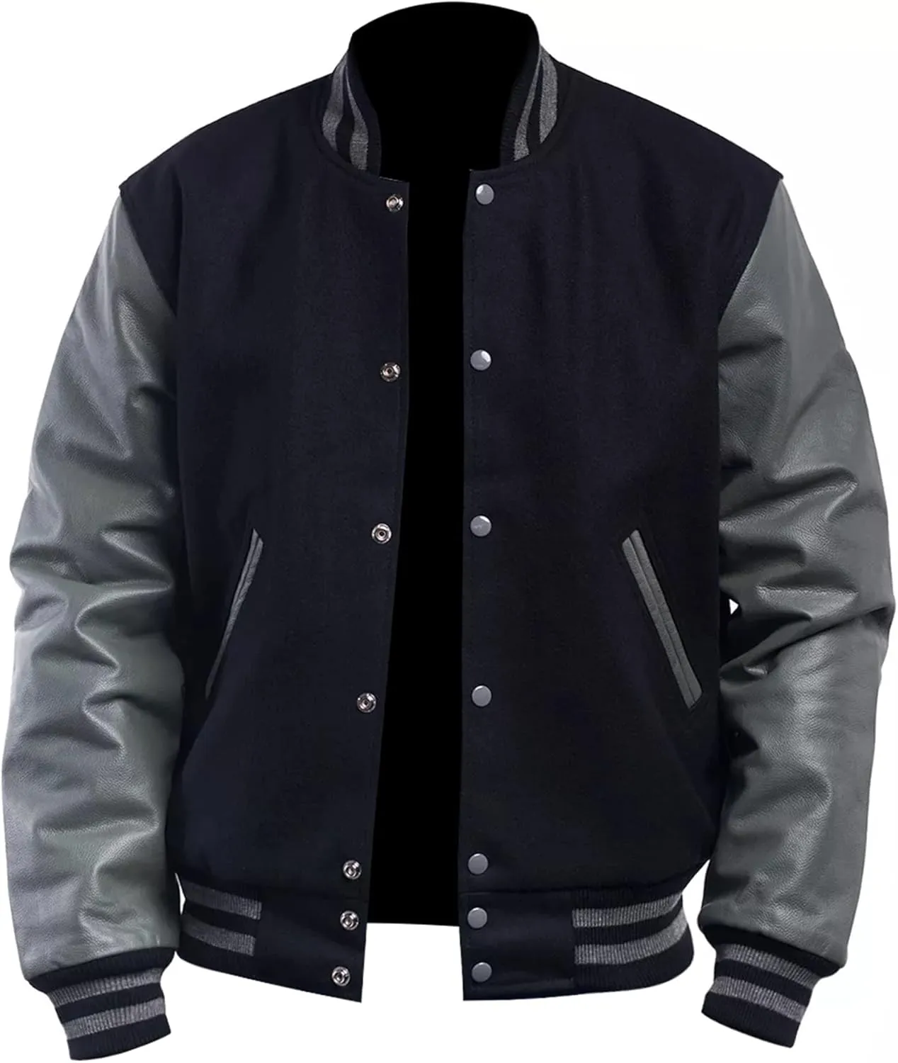 Mens Letterman Black Varsity Jacket - Black School Teen College Bomber Jacket