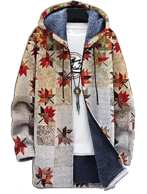 Men's Long Cardigan Hoodies 2023 Fashion Patterned Fleece Lined Full Zipper Cable Knit Sweater Coats with Pockets