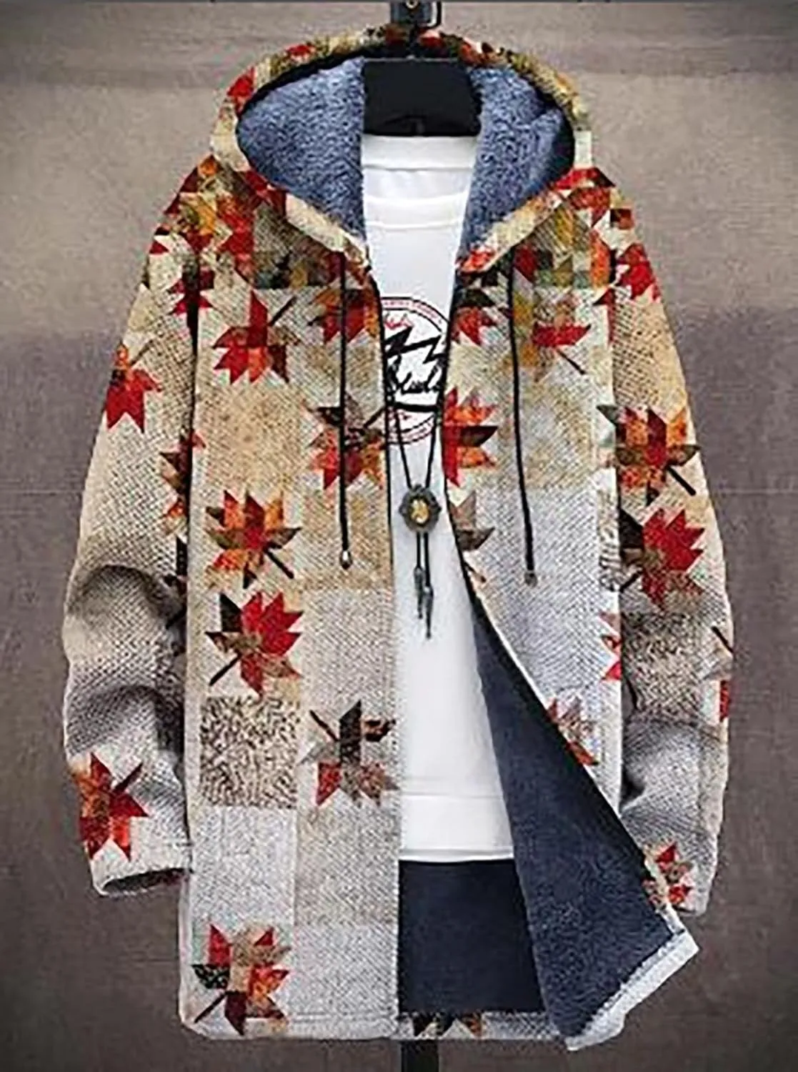 Men's Long Cardigan Hoodies 2023 Fashion Patterned Fleece Lined Full Zipper Cable Knit Sweater Coats with Pockets