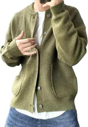 Men's Loose Fit Button Down Sweater Knitted Crew Neck Casual Sweater Cardigan Fashion Long Sleeve Sweaters