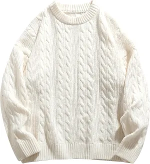 Mens Oversized Sweater Unisex Long Sleeve Cable Knit Sweaters Aesthetic Streetwear Casual Sweater Jumper Tops