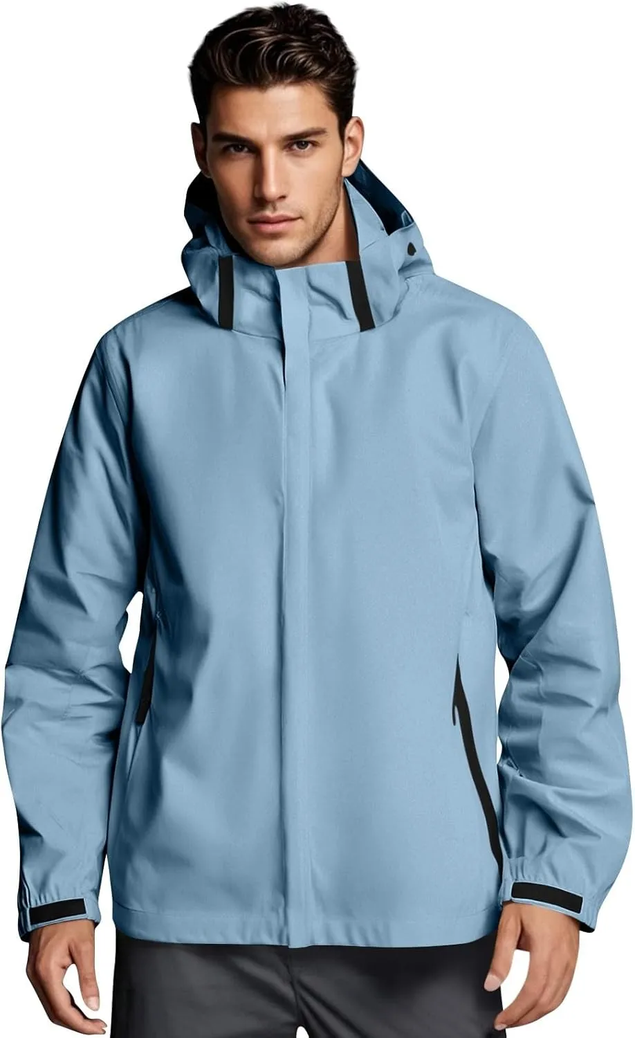 Mens Rain Jacket Lightweight Waterproof Rain Coat Poncho Sun Protective Outdoor Jacket with Hooded