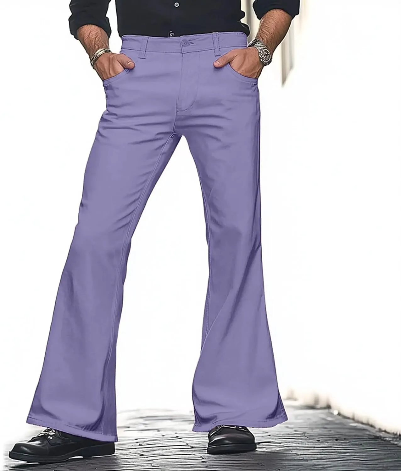 Mens Sweatpants Men's Solid Color Bell-Bottom Belt Pocket Casual Big Trousers Loose Legs Suit Pants for Men