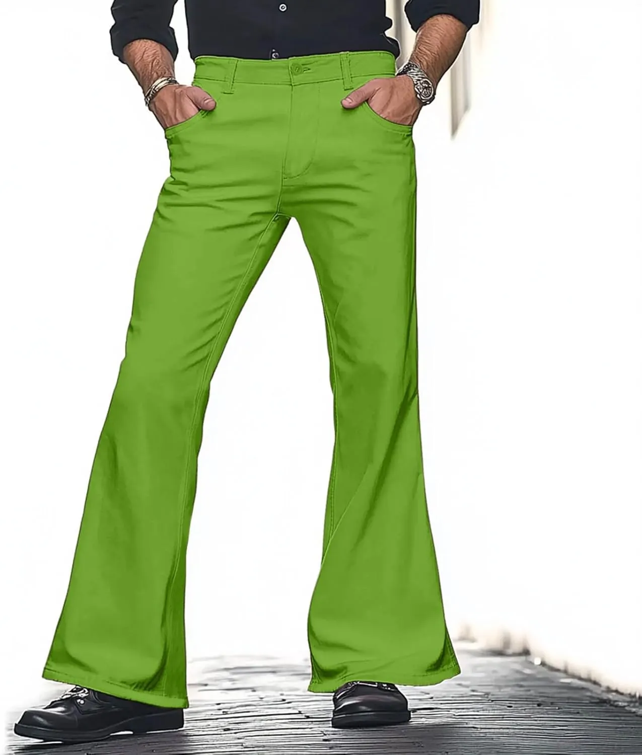 Mens Sweatpants Men's Solid Color Bell-Bottom Belt Pocket Casual Big Trousers Loose Legs Suit Pants for Men