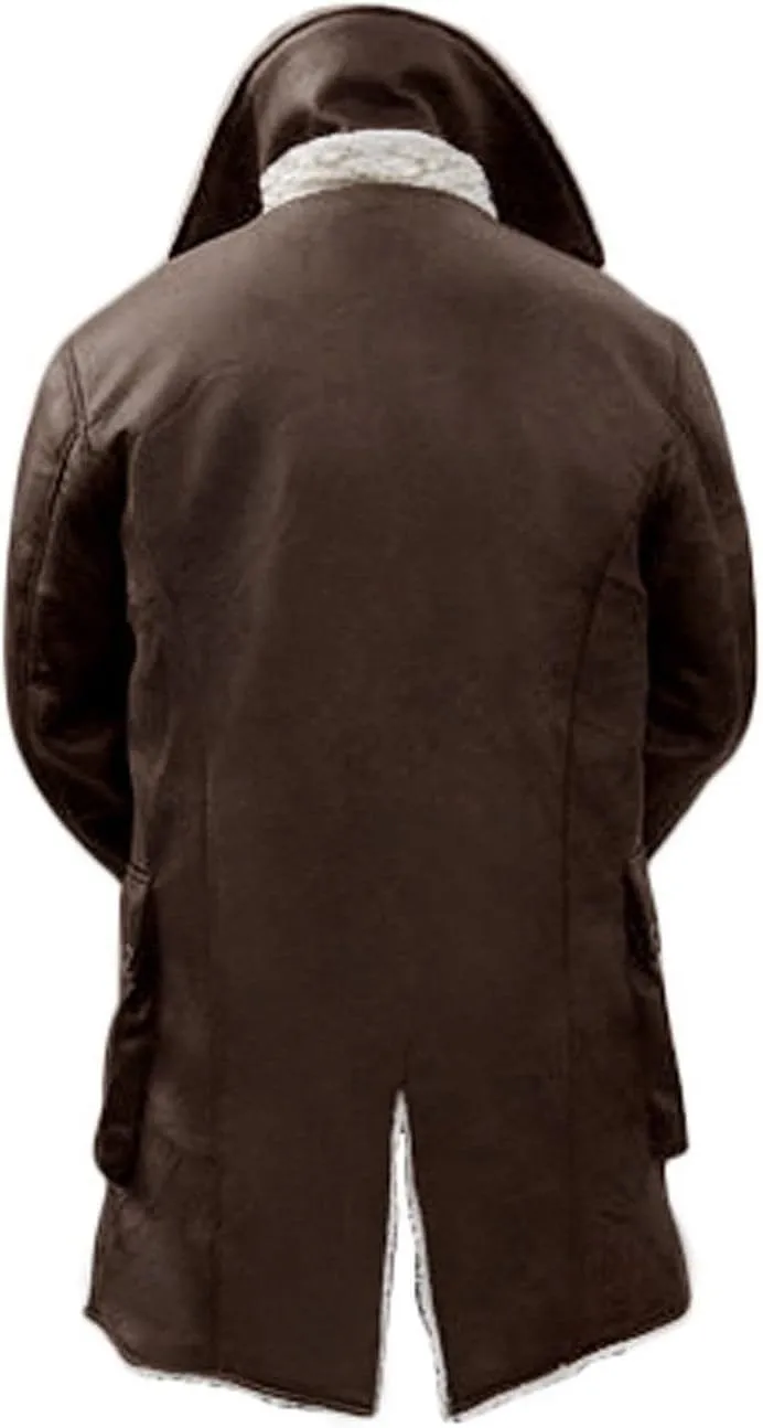 Mens Tom Hardy Dark Knight Bane Faux Fur Shearling Black Leather trench Swedish Bomber Coat
