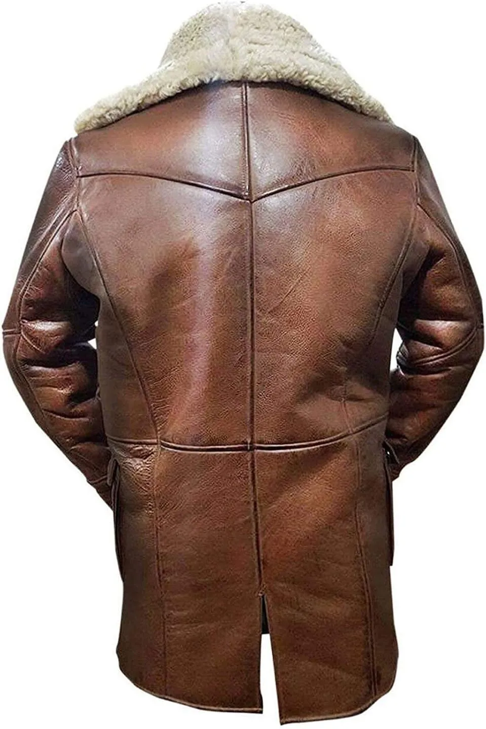 Mens Tom Hardy Dark Knight Bane Faux Fur Shearling Black Leather trench Swedish Bomber Coat