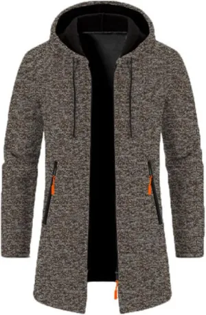 Mens Trench Coat Knit Hooded Jackets Business Casual Peacoat Mid Length Cardigan Oversized Windbreaker Winter Jacket