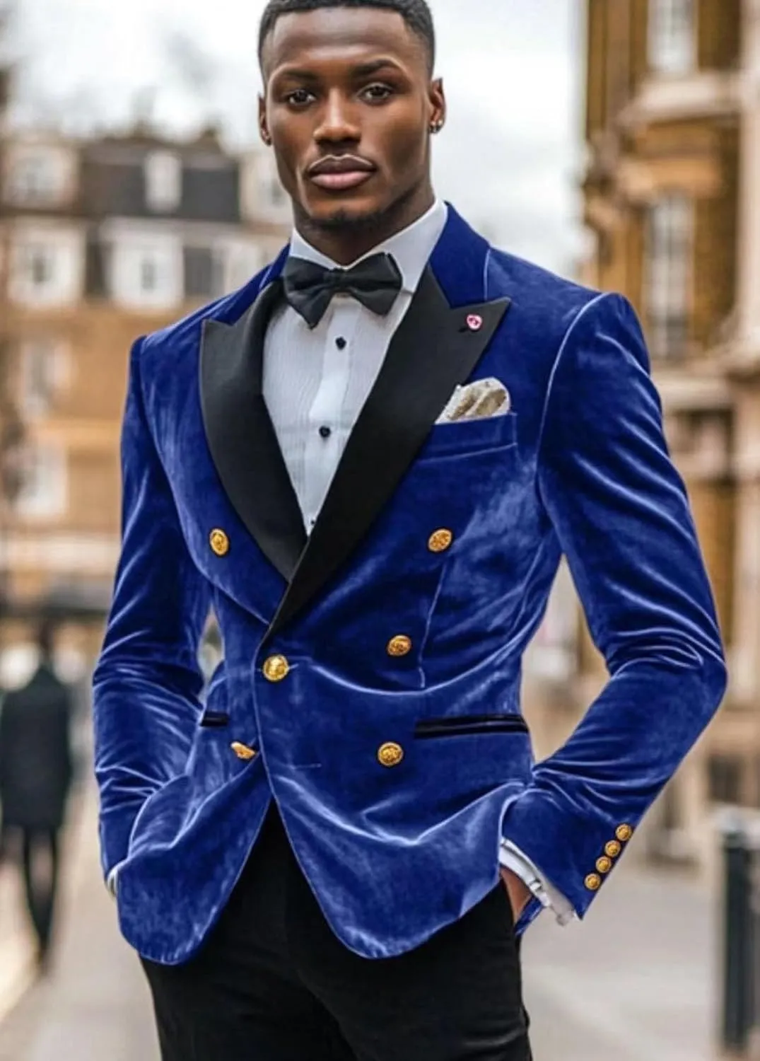 Men's Velvet Blazer Double Breasted Overcoat Notch Lapel Dinner Suit Jacket Coat for Prom Wedding Party Dinner
