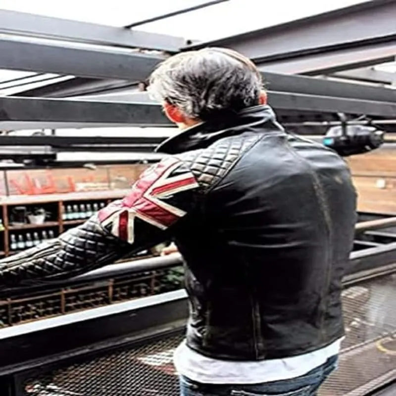 Men's Vintage Cafe Racer UK Flag Quilted Motorcycle Leather Jacket | Patriotic Biker Jacket for Men British