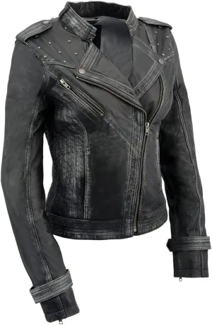 Milwaukee Leather Women's Maiden Aqua Premium Sheepskin Motorcycle Fashion Leather Jacket with Studs SFL2840