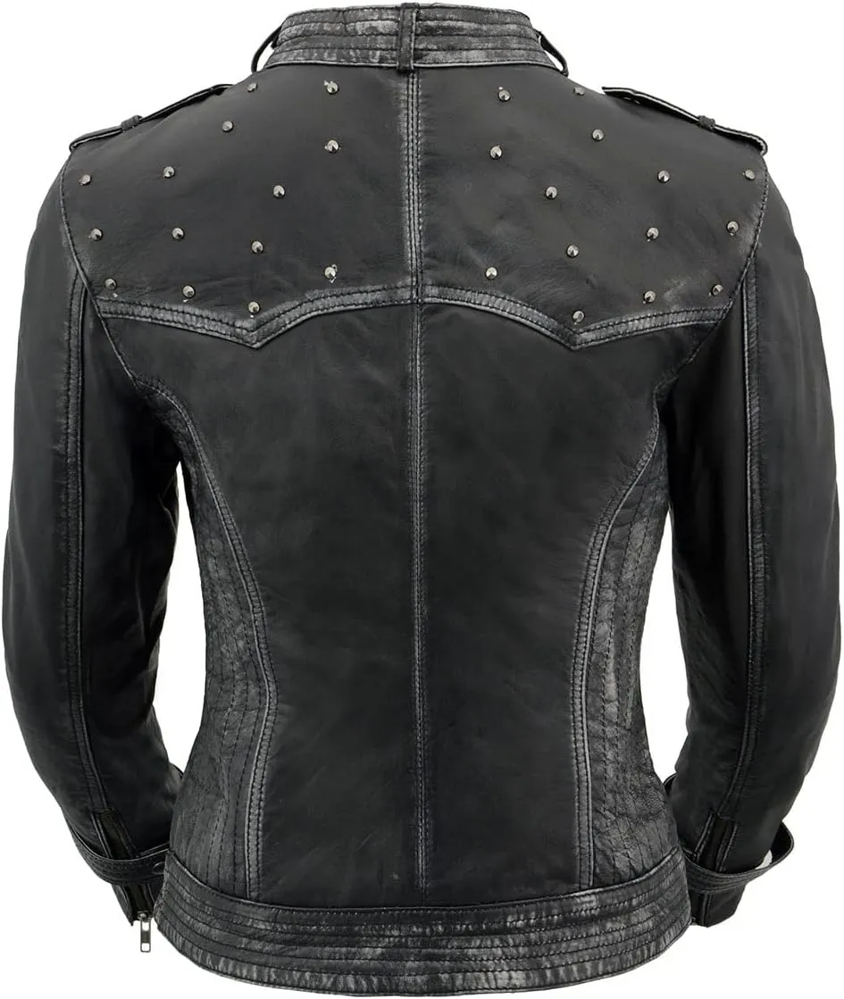 Milwaukee Leather Women's Maiden Aqua Premium Sheepskin Motorcycle Fashion Leather Jacket with Studs SFL2840