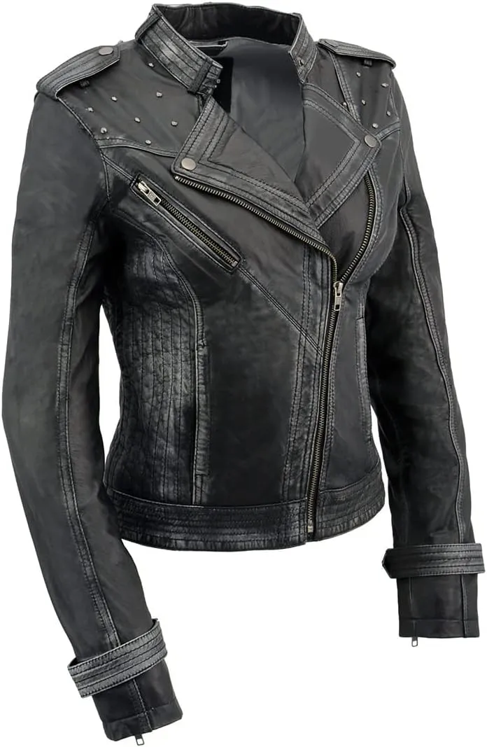 Milwaukee Leather Women's Maiden Aqua Premium Sheepskin Motorcycle Fashion Leather Jacket with Studs SFL2840