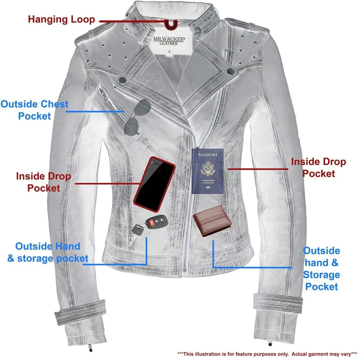 Milwaukee Leather Women's Maiden Aqua Premium Sheepskin Motorcycle Fashion Leather Jacket with Studs SFL2840